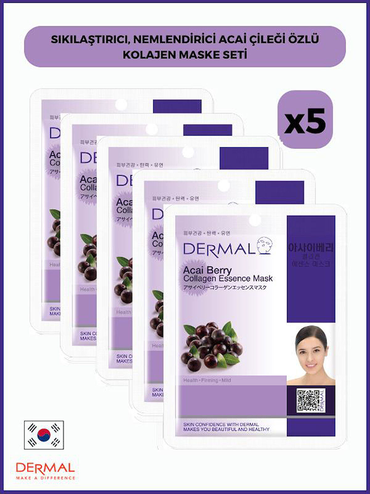 Dermal Sıkılaştırıcı, Nemlendirici Acai Çileği Özlü Kollajen Maske 23 Gr 5 Adet