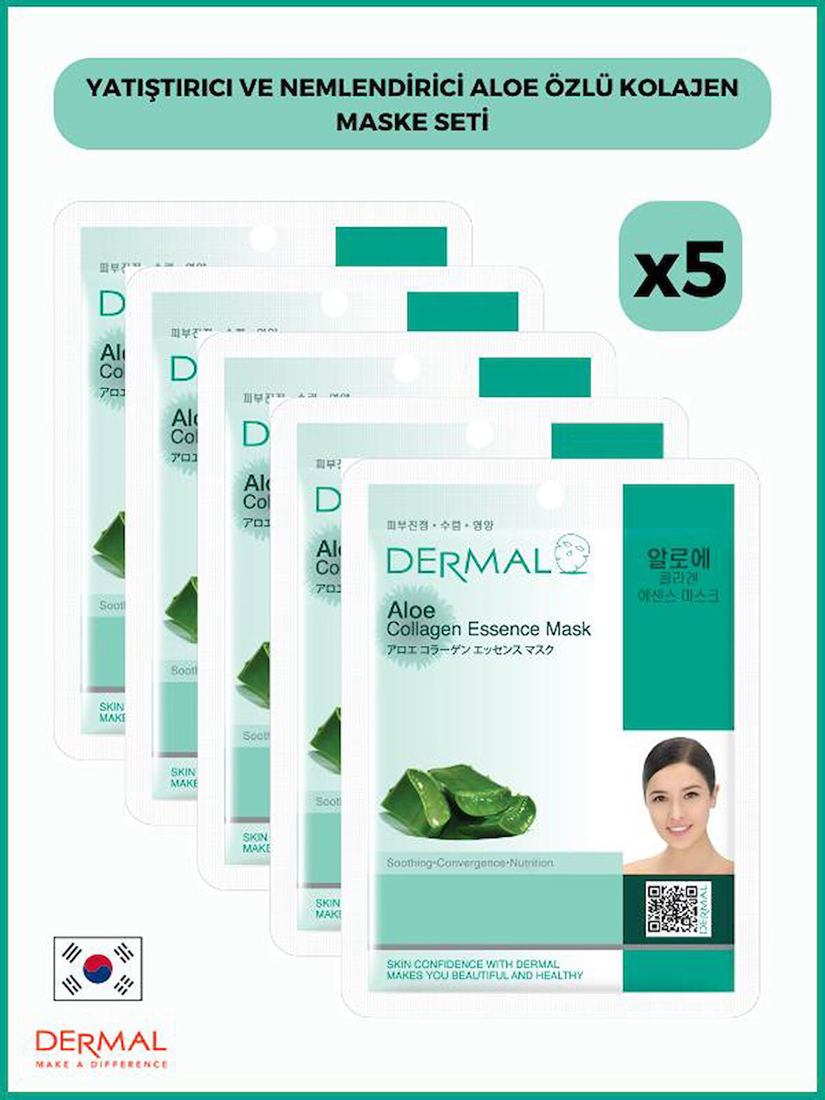 Dermal Yatıştırıcı Ve Nemlendirici Aloe Özlü Kolajen Maske 23 Gr 5 Adet
