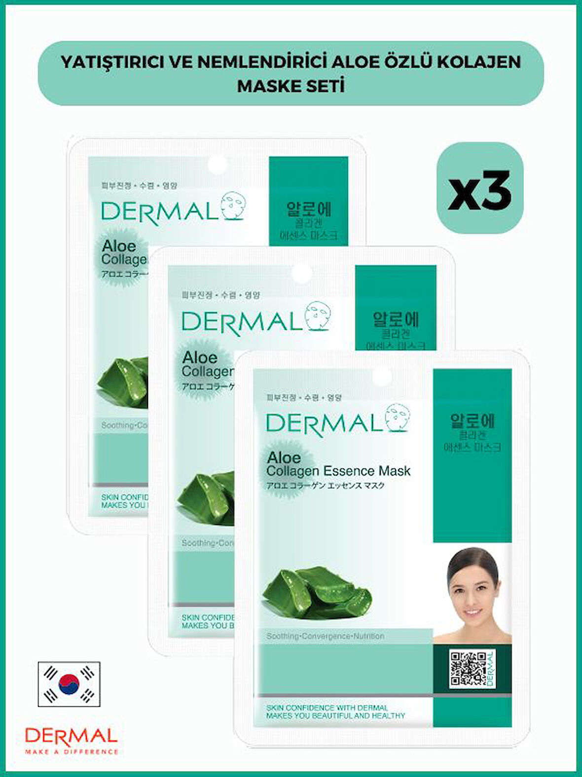 Dermal Yatıştırıcı Ve Nemlendirici Aloe Özlü Kolajen Maske 23 Gr 3 Adet