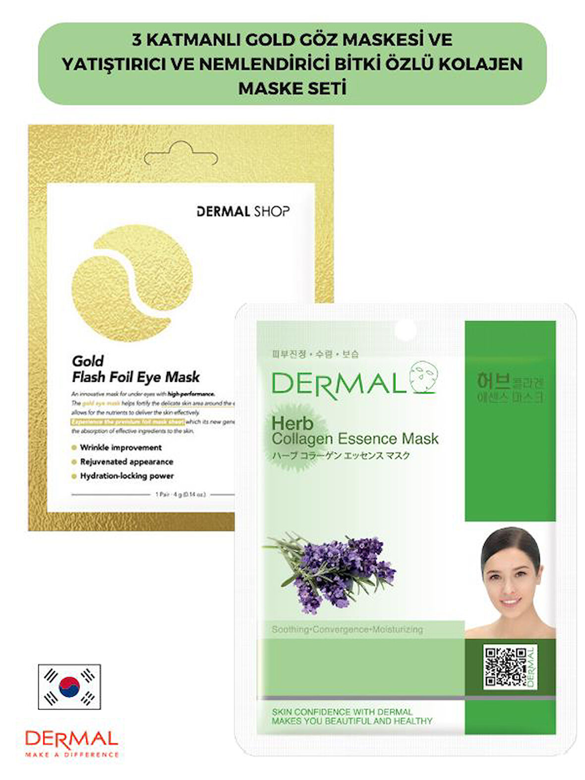 Dermal 3 Katmanlı Gold Göz Maskesi ve Yatıştırıcı Nemlendirici Bitki Özlü Kolajen Maske 
