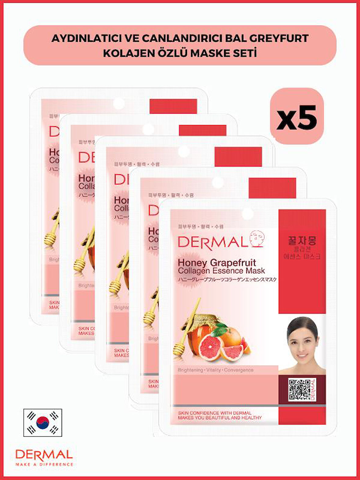 Dermal Aydınlatıcı Ve Canlandırıcı Bal Greyfurt Kolajen Özlü Maske 23 Gr 5 Adet