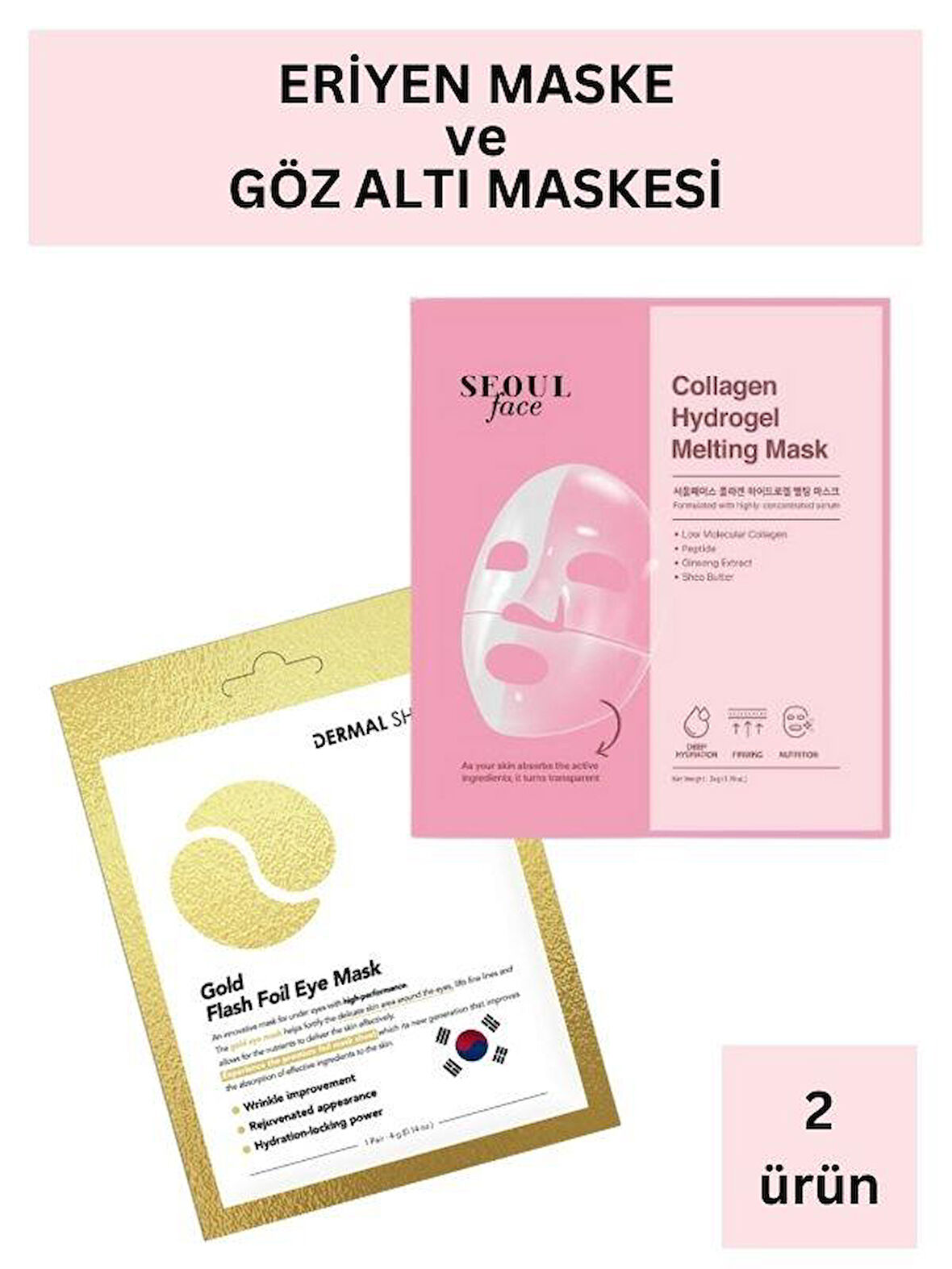 Dermal Kolajen İçerikli Şeffaflaşan Eriyen Maske 34 gr ve Gold Göz Altı Maskesi 4 gr Seti