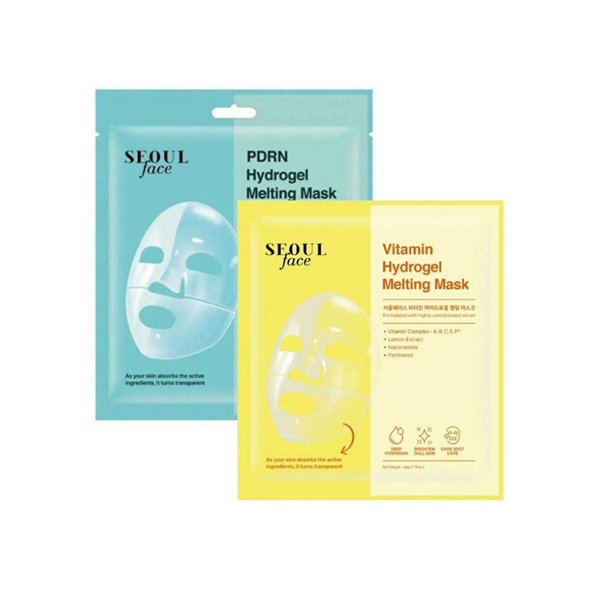 Dermal Pdrn Hydrojel Eriyen Maske Nemlendirici Şeffaf Jel Maske 34 gr. ve Vitamin Eriyen Maske 34 gr.