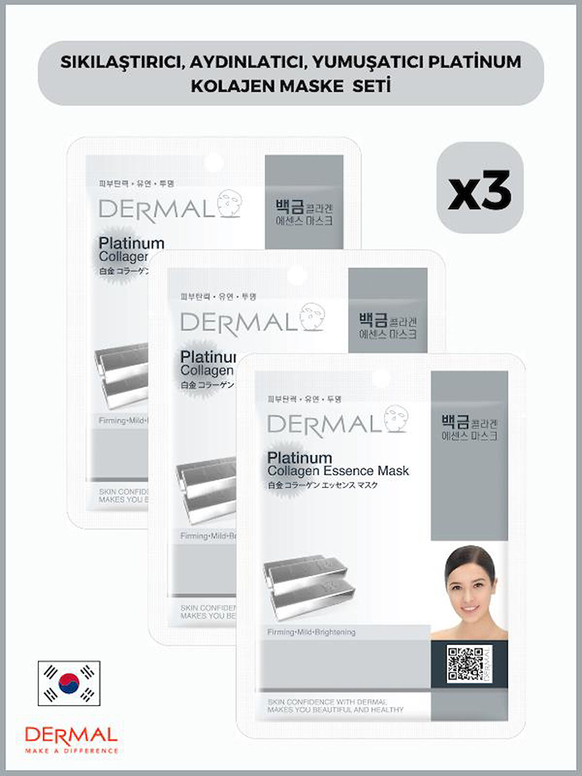 Dermal Sıkılaştırıcı, Aydınlatıcı, Yumuşatıcı Platinum Kollajen Maske 23 Gr 3 Adet