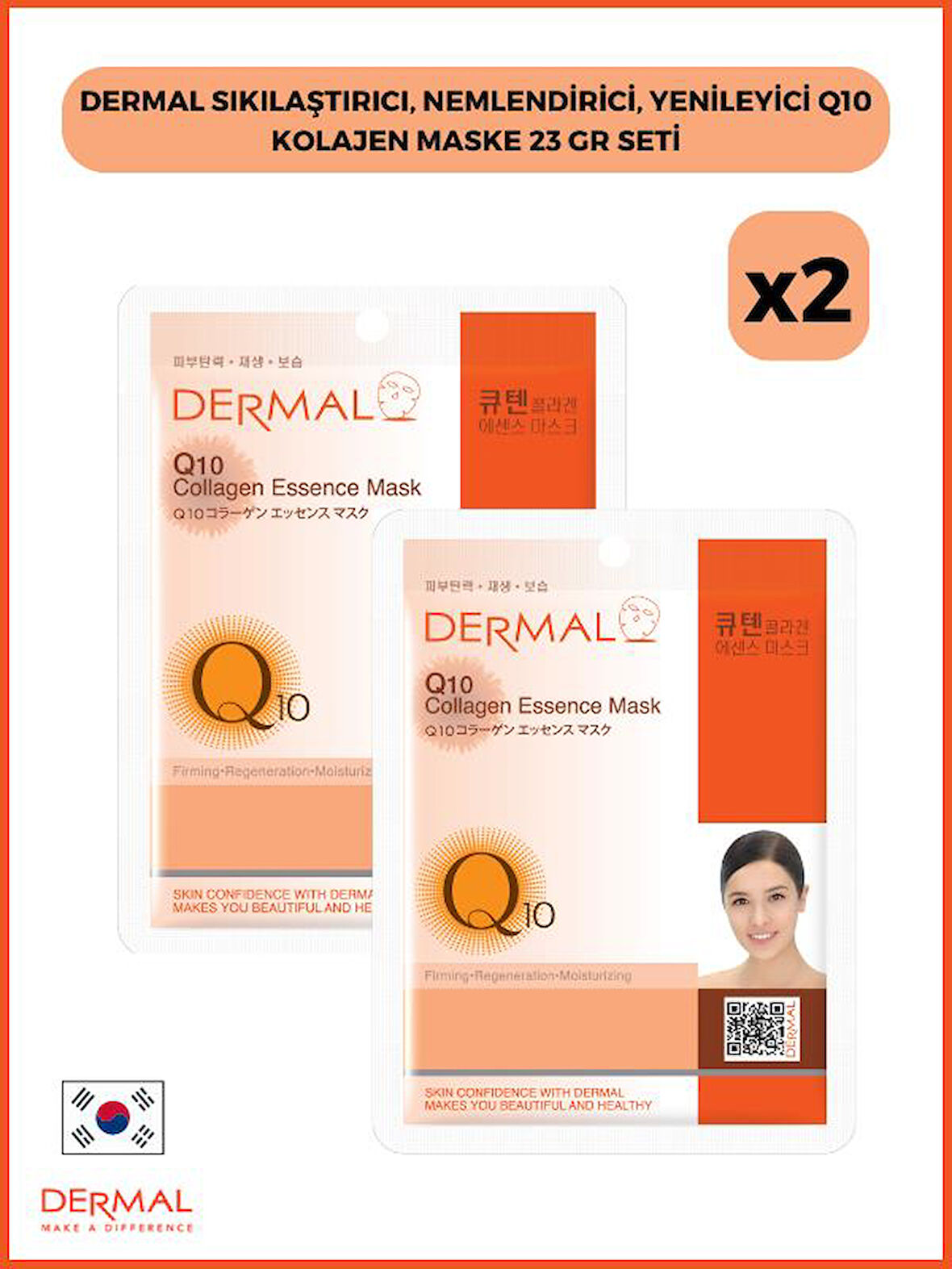 Dermal Sıkılaştırıcı, Nemlendirici, Yenileyici Q10 Kolajen Maske 23 Gr 2 Adet