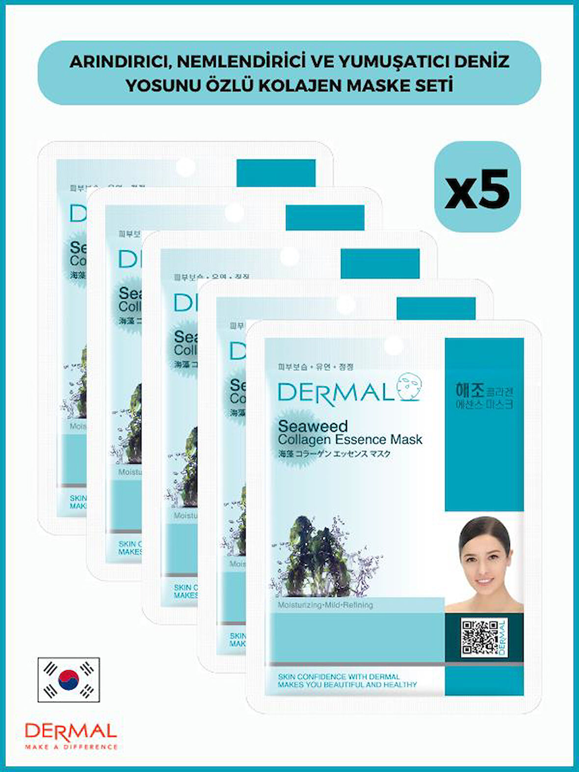 Dermal Arındırıcı, Nemlendirici Ve Yumuşatıcı Deniz Yosunu Özlü Kolajen Maske 23gr 5 Adet