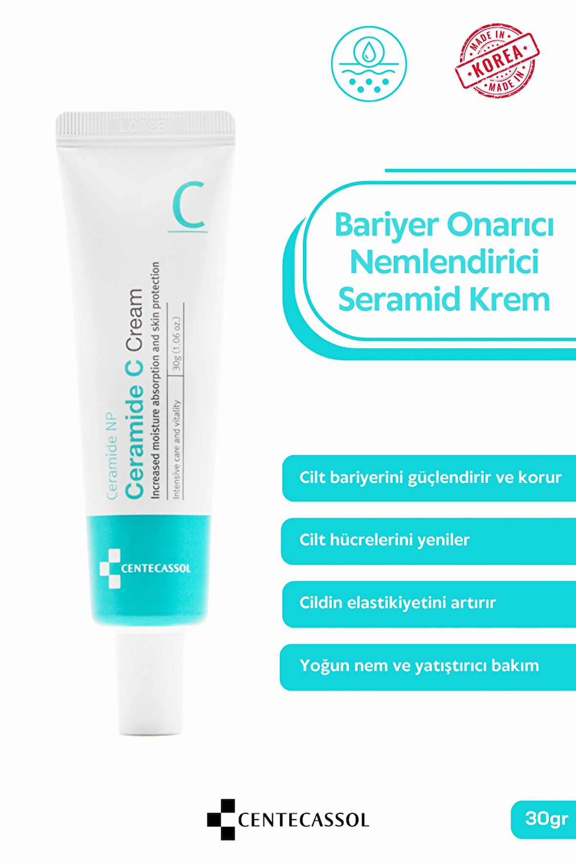 CENTECASSOL Nemlendirici, Bariyer Onarıcı, Yatıştırıcı, Elastikiyet Arttırıcı Seramid Içeren Ceramide Krem