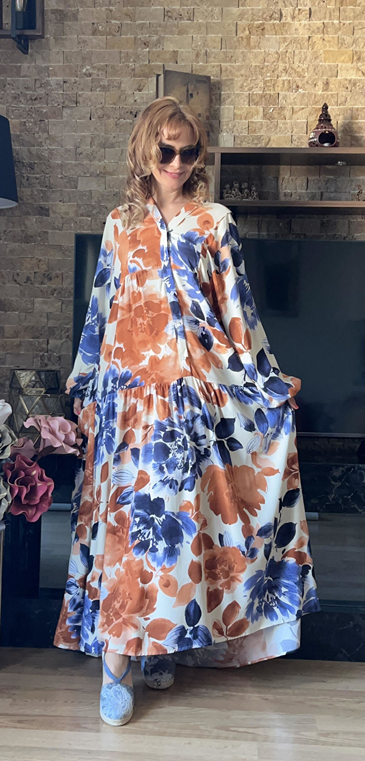 Yazlık Viskon Balon Kol Elbise Geniş Kloş Kesim Tesettür Yazlık Elbise