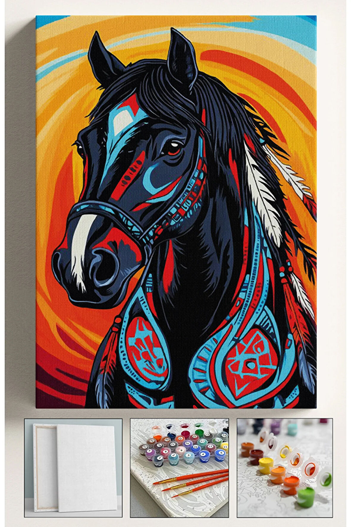 Sayılarla Boyama Tuval Seti Fırça Boya Dahil (Çıtalı) 40x50 CM - DESENLİ AT