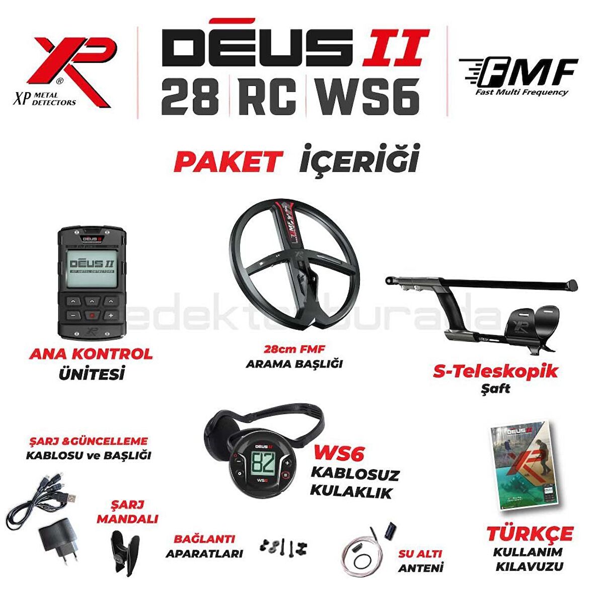 DEUS 2 28CM FMF BAŞLIK,ANA KONTROL ÜNİTESİ,WS6 KULAKLIK