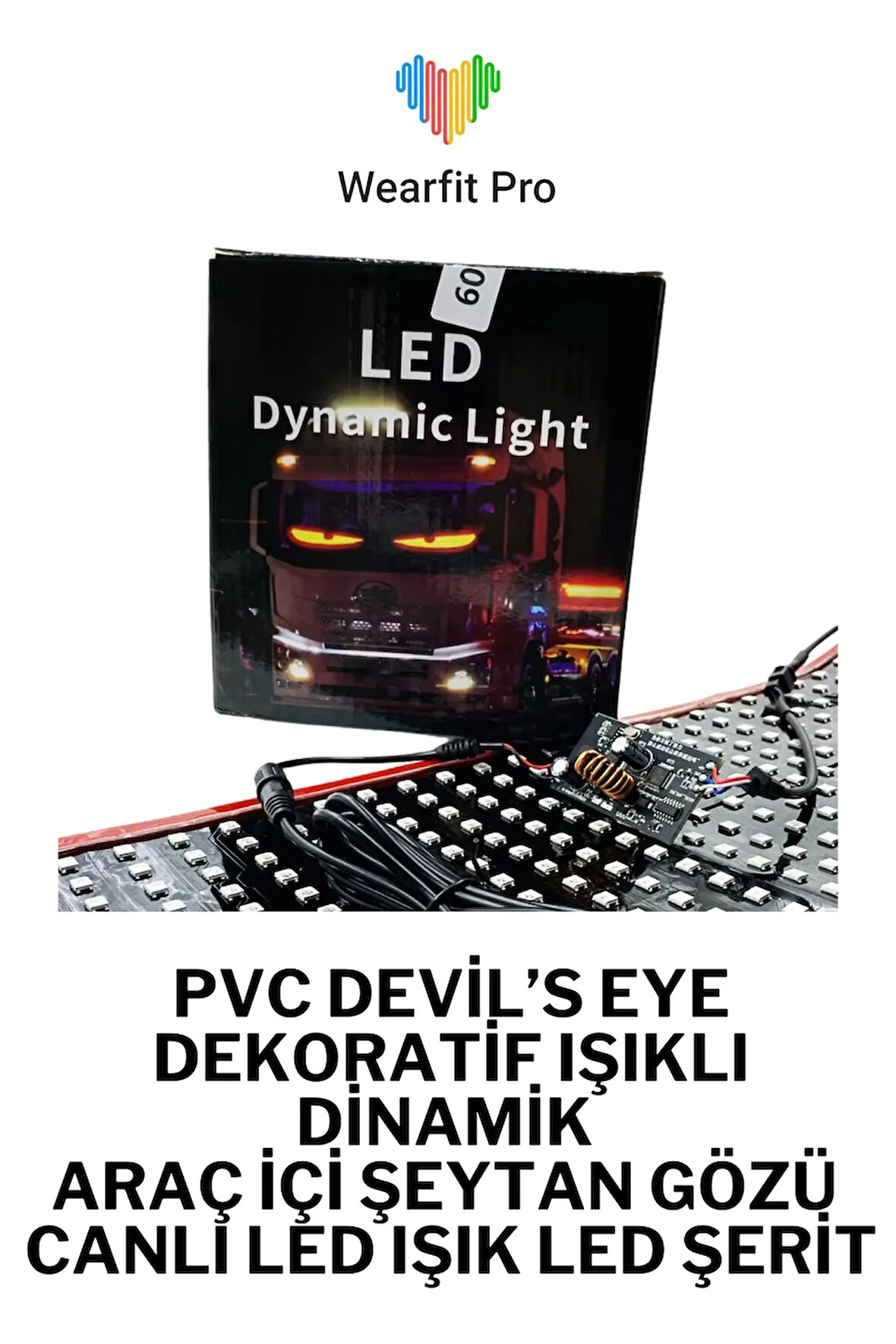 PVC Devil’s Eye Yapışkanlı Dinamik Işıklı Araç İçi Şeytan Gözü Canlı Led Işık Led Şerit 2'li 70 Cm