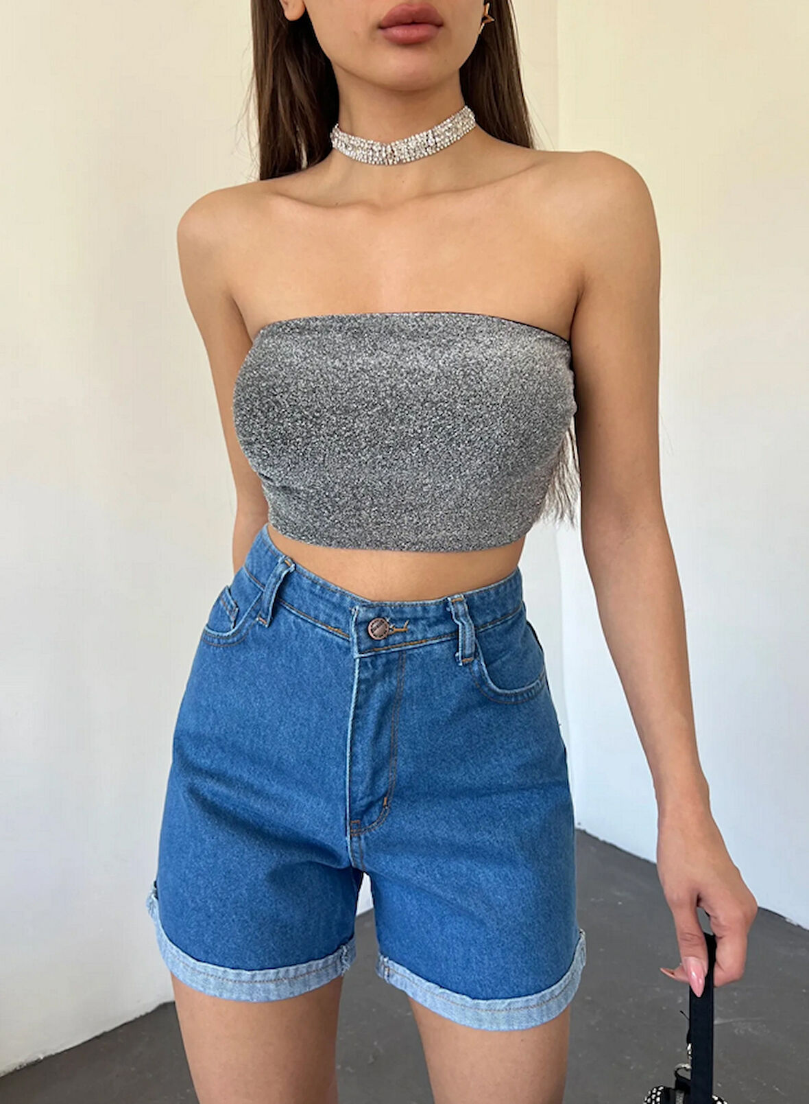 Kadın Duble Paça Yıkamalı Denim Şort