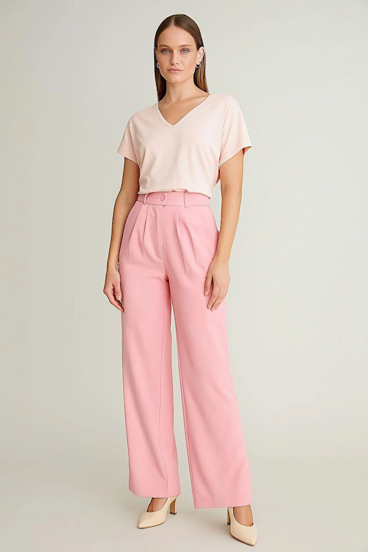 Kadın Pembe Yüksek Bel Palazzo Pantolon