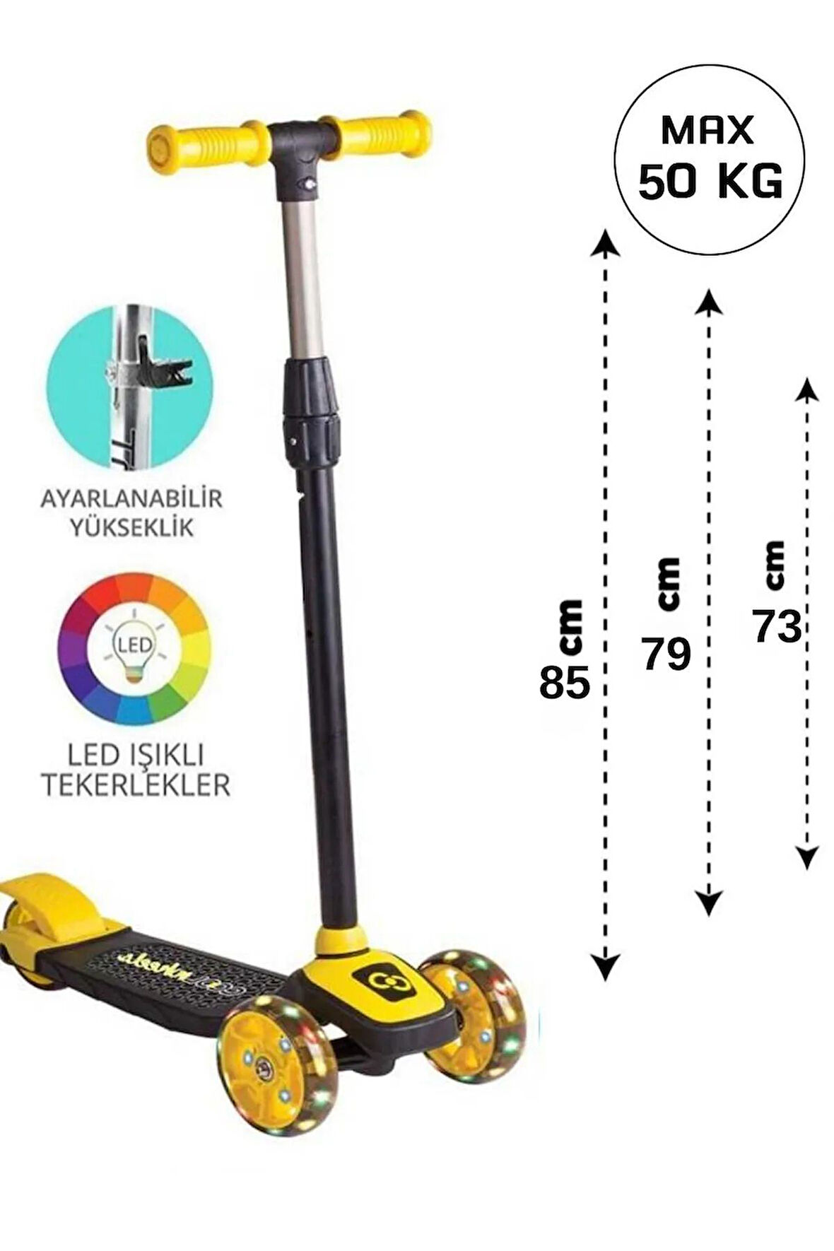 Led Işıklı 3 Tekerlekli Yükseklik Ayarlı Turuncu Çocuk Scooter