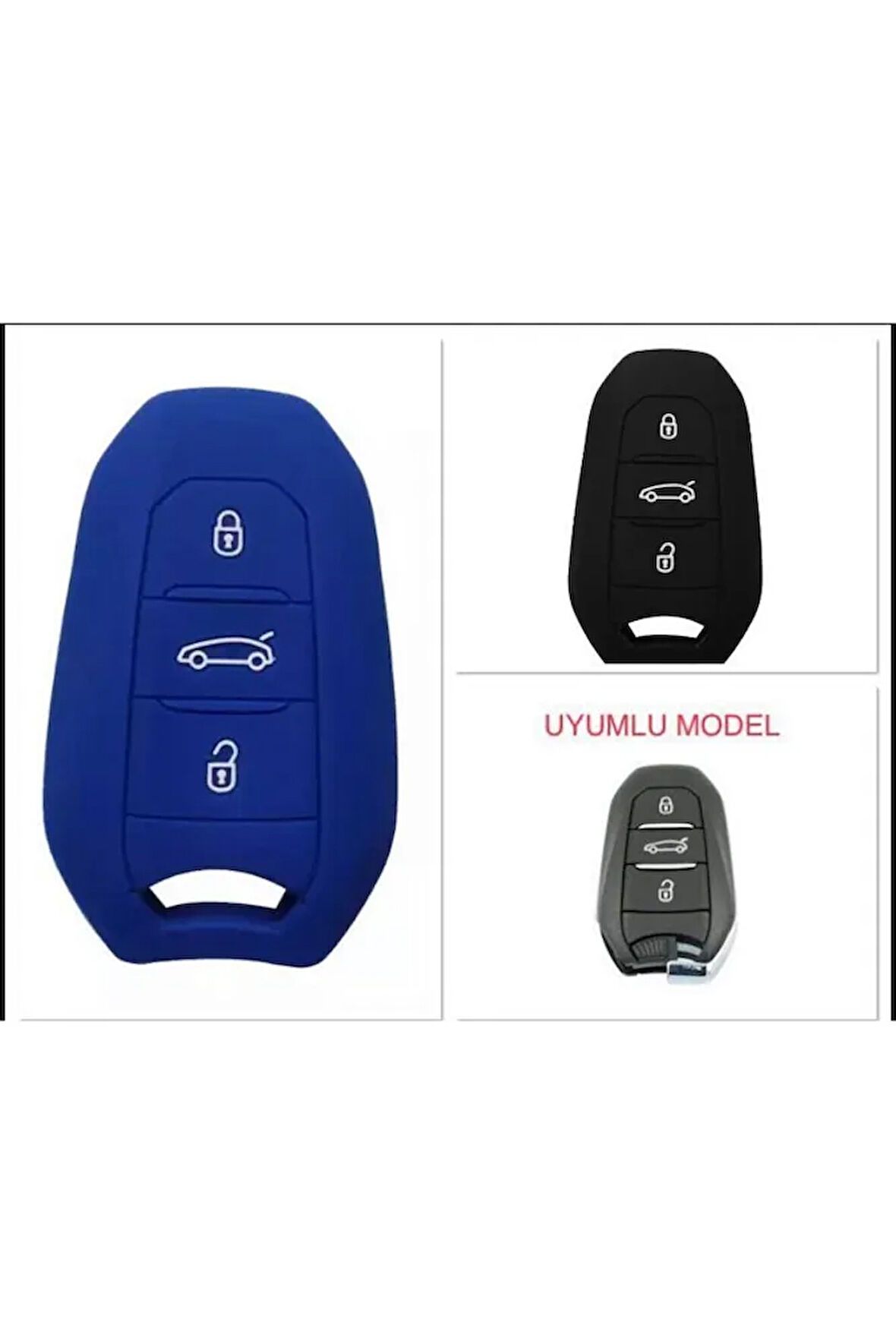 2 Adet Peugeot 308 508 2008 3008 4008 5008 Uyumlu Silikon Anahtar Kılıfı (SUSTASIZ) Mavi Ve Siyah