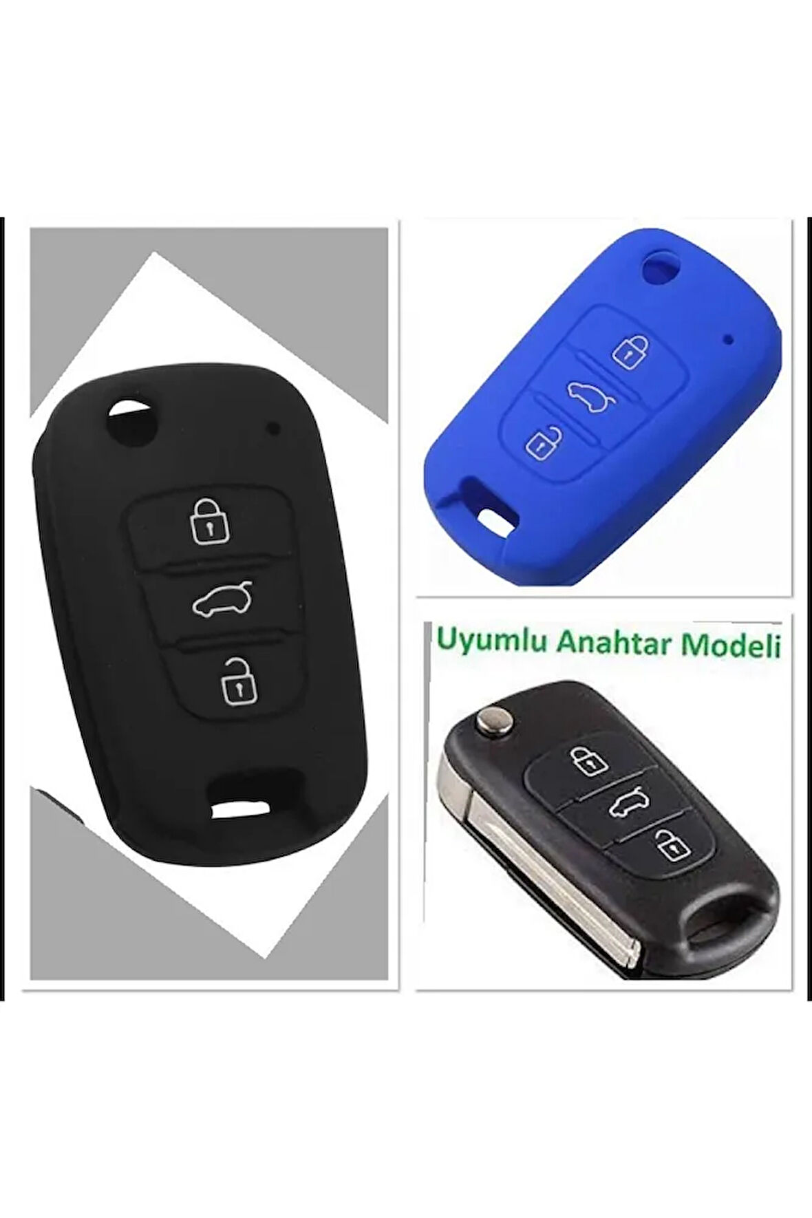 2 Adet Accent Era I20 I30 Elantra Silikon Anahtar Koruma Kılıfı Siyah Ve Mavi Renk