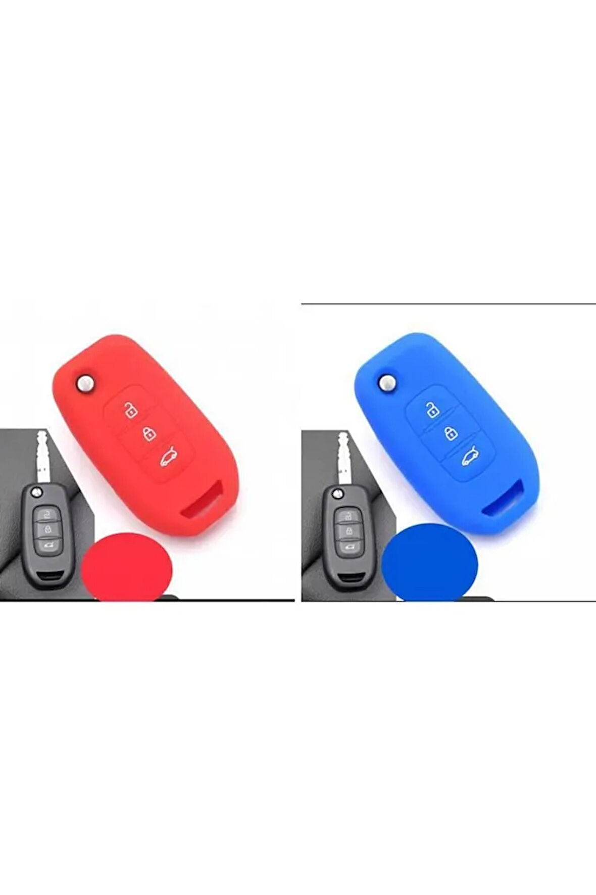 2 Adet Megane 4 Joy - Clio 5 Ve Koleos Silikon Anahtar Koruma Kılıfı Kırmızı Ve Mavi Renk