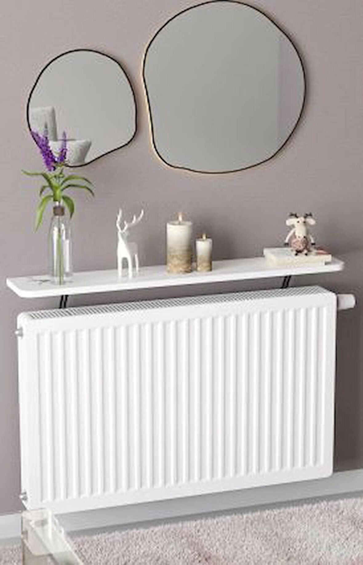 Montajsız Petek Üstü Uçan Raf Dresuar Kalorifer Peteği Rafı Kitaplık 100 X 18 Cm Beyaz Oval Kesim