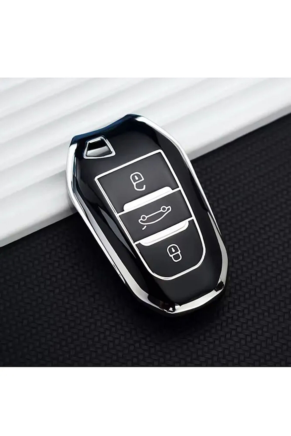 Citröen C3 C4 C5 Aircross Anahtar Koruma Kılıf Anahtarsız Çaliştırma 2.resime Bakınız Siyah/Krom
