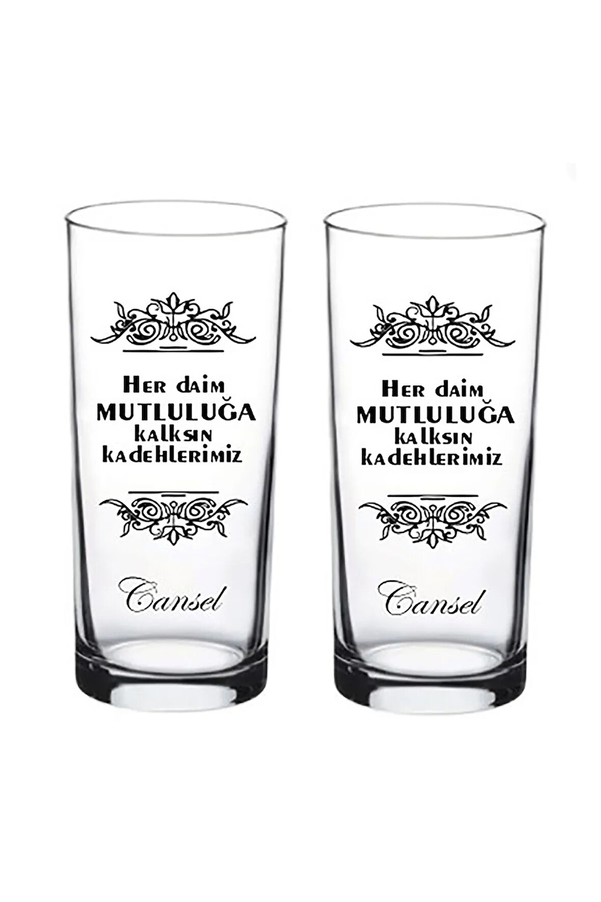2 Li Kişiye Özel Tasarım Baskılı Isimli Meşrubat Bardağı