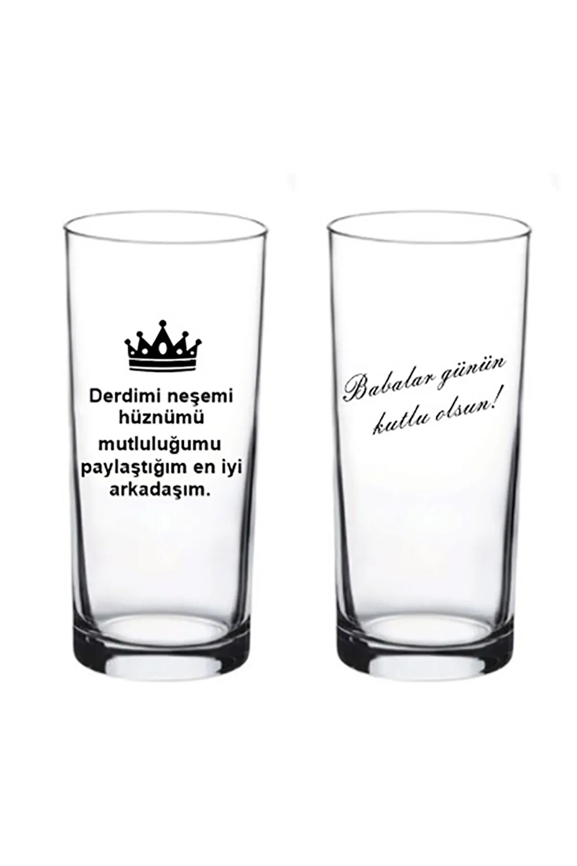 Derdimi Neşemi Baskılı Babalar Günün Babaya Baskılı Bardak 2 li ve Meşrubat Bardağı