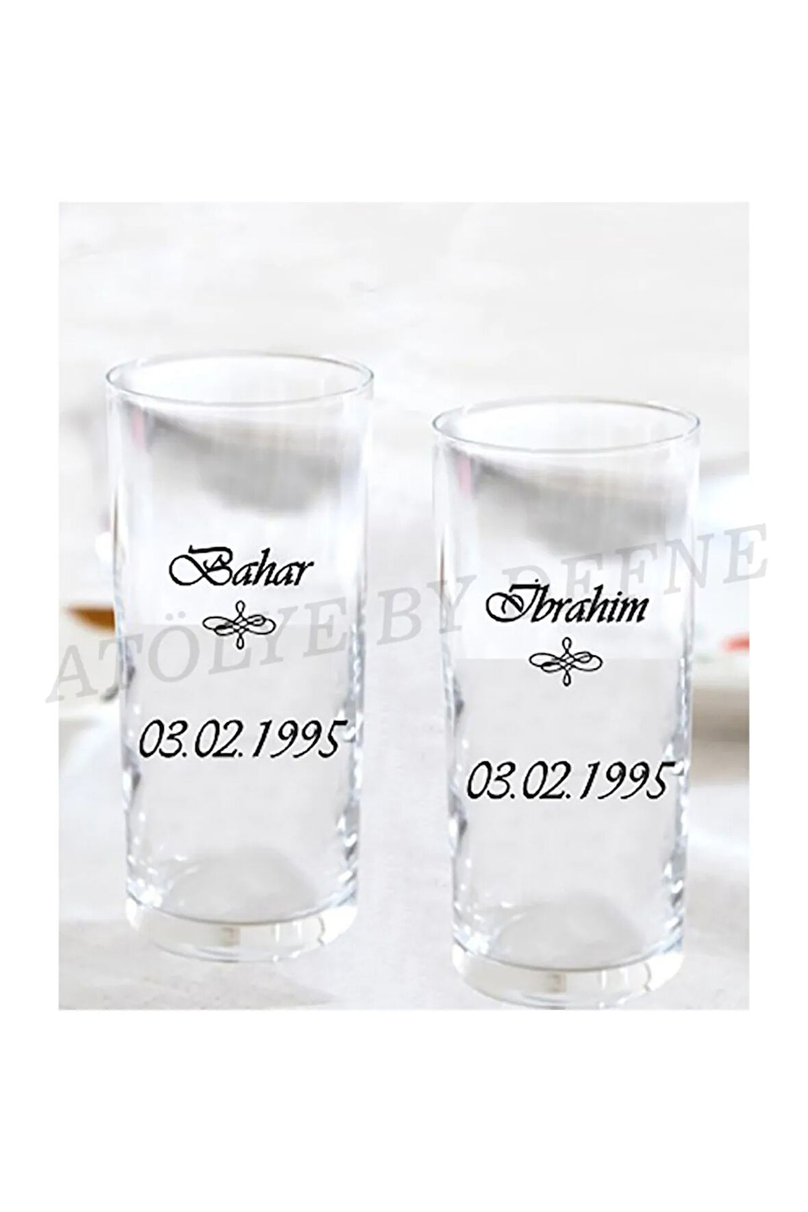 2 Li Isim Ve Tarih Kişiye Özel Isimli Baskılı Rakı Bardağı