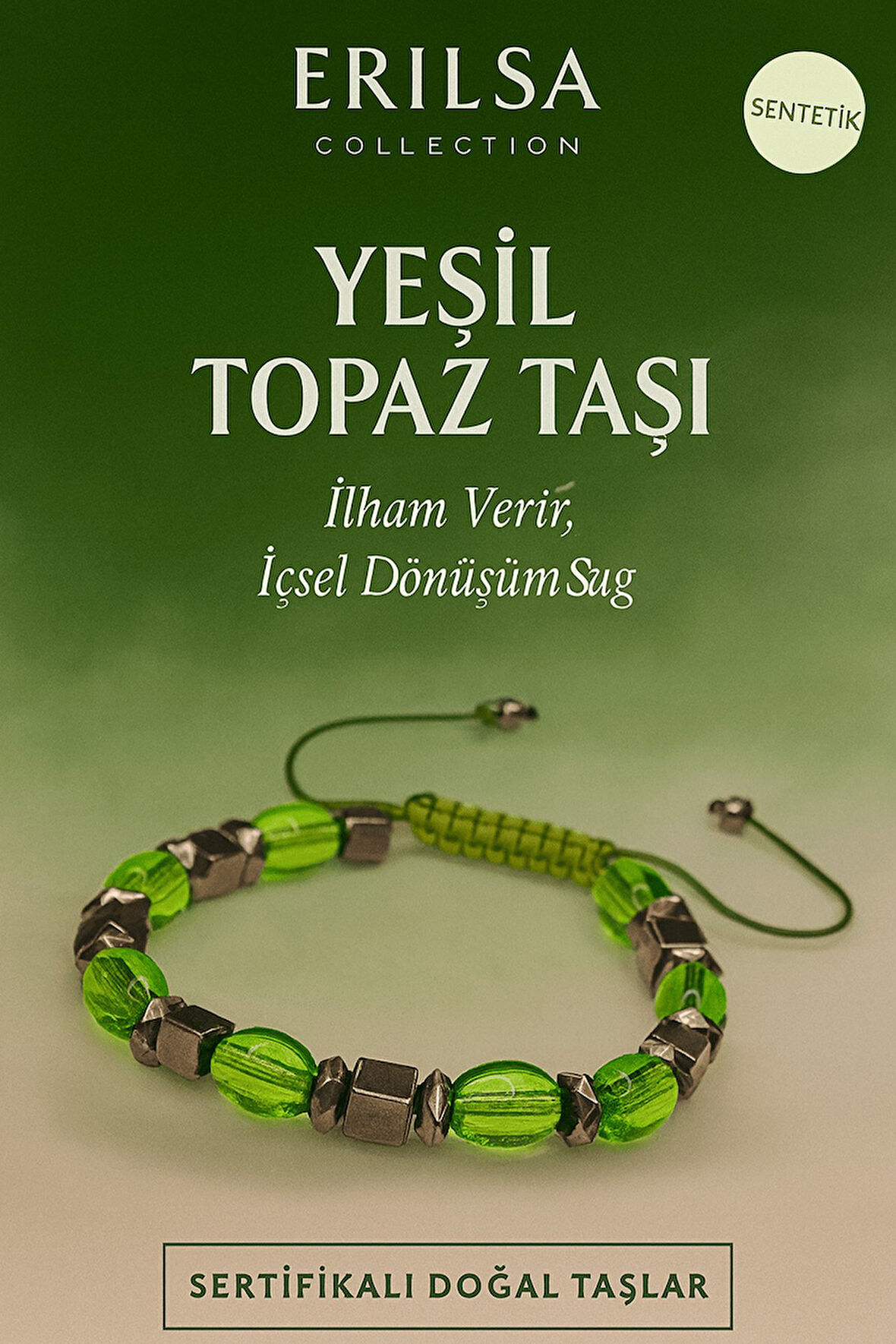 Sertifikalı Sentetik Yeşil Topaz Taşı Bileklik - İlham Veren İçsel Dönüşüm Takısı