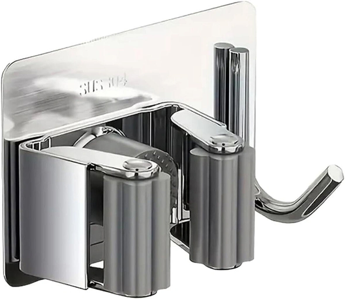 Microcase 2in1  Yapışkanlı Duvara Monte Mop ve Havlu Eşya Tutucu Askılık - GÜMÜŞ AL4800