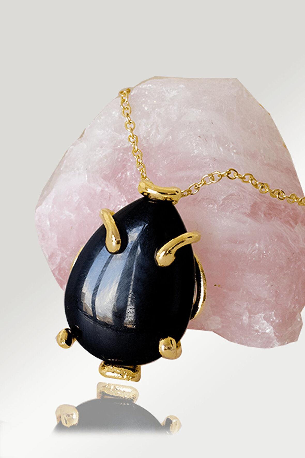 Sertifikalı AAA+ Damla Model Siyah Turmalin Taşı Kolye - Altın Renkli