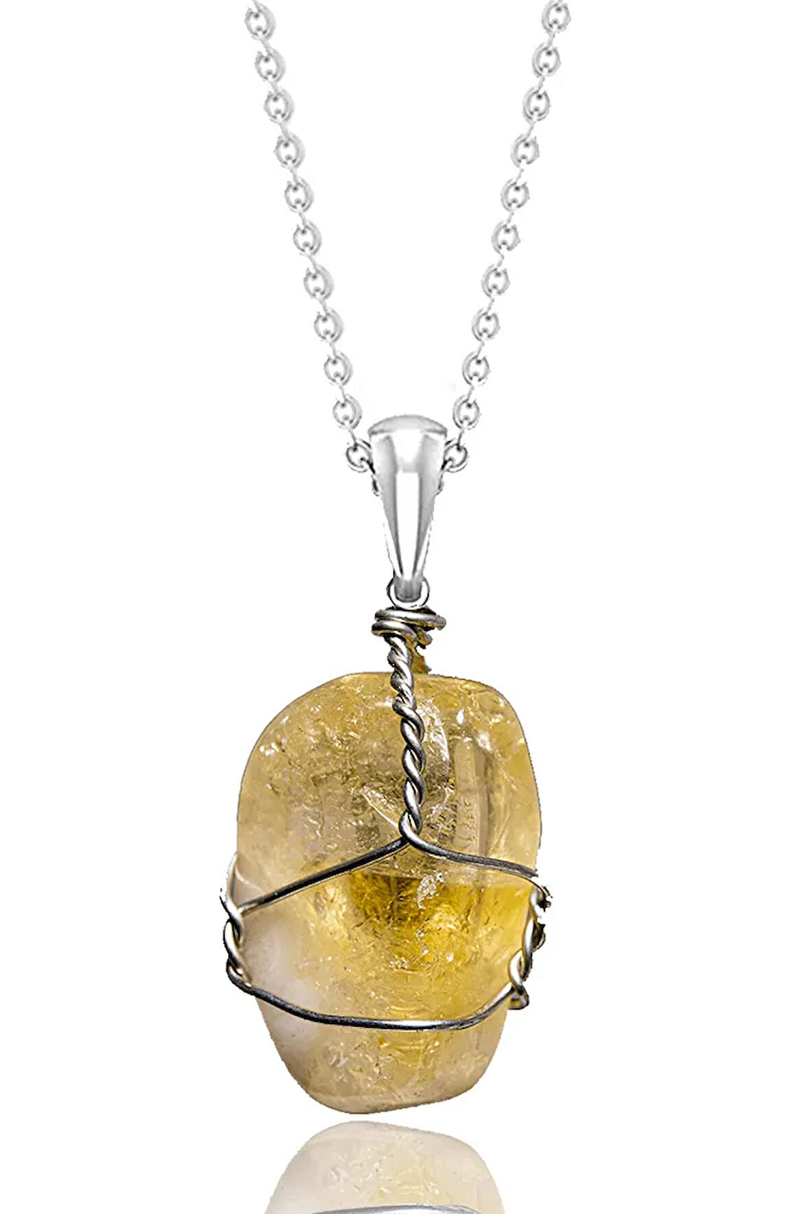 Sertifikalı Ham Tel Sargılı Sitrin Taşı Kolye