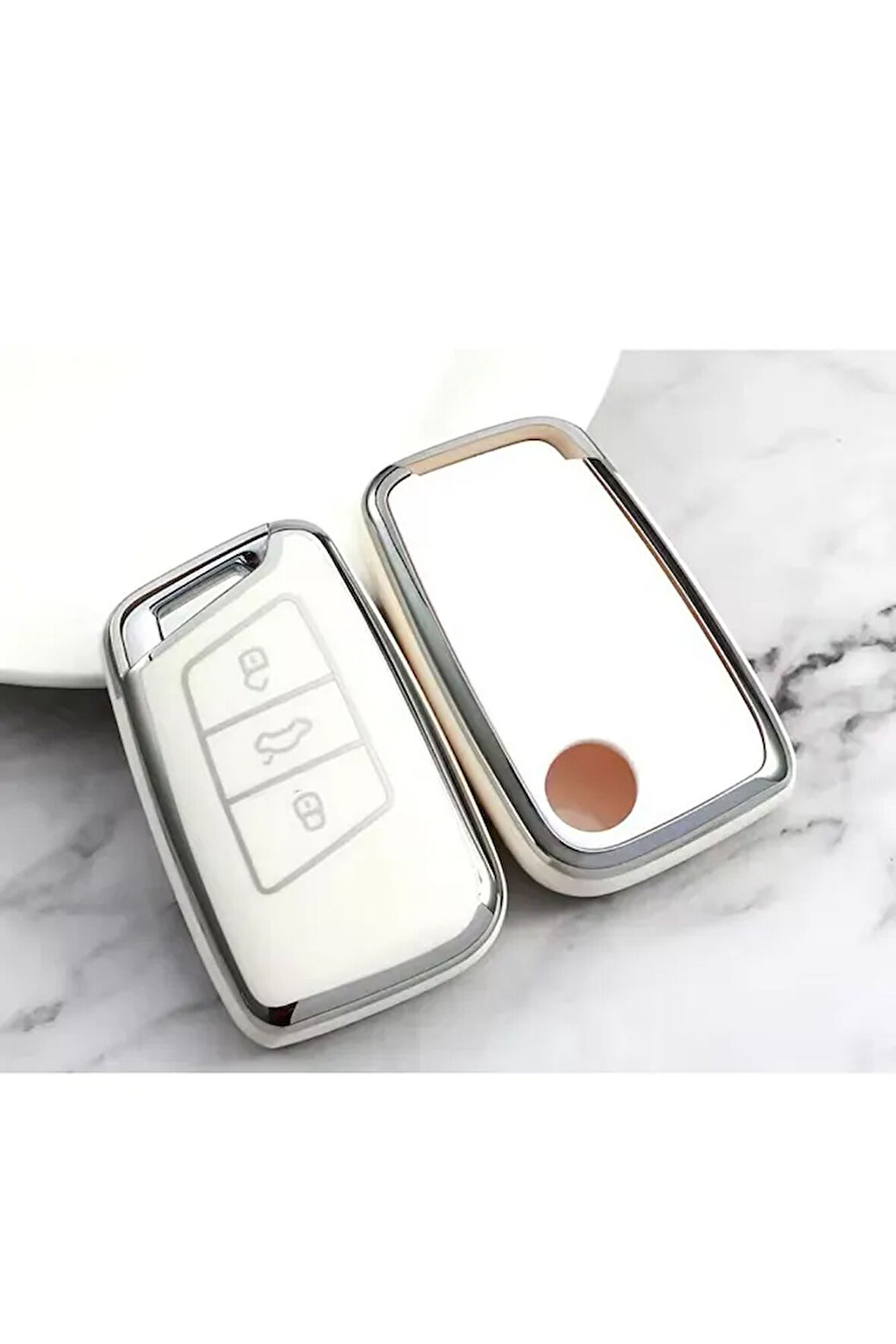 Passat B8 - Ateca Ve Süper B Lüx Kaliteli Anahtar Kılıf Anahtarsız Çaliştırma Modeli Beyaz/krom