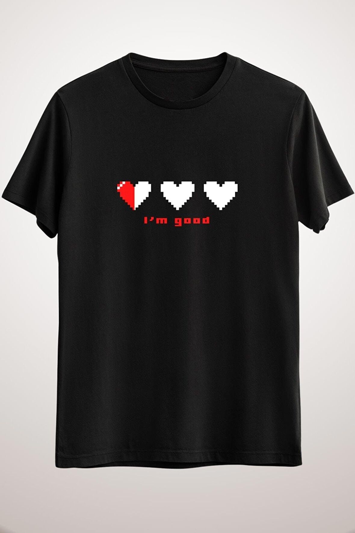 Erkek Siyah "ı'm Good" Pixel Hearts