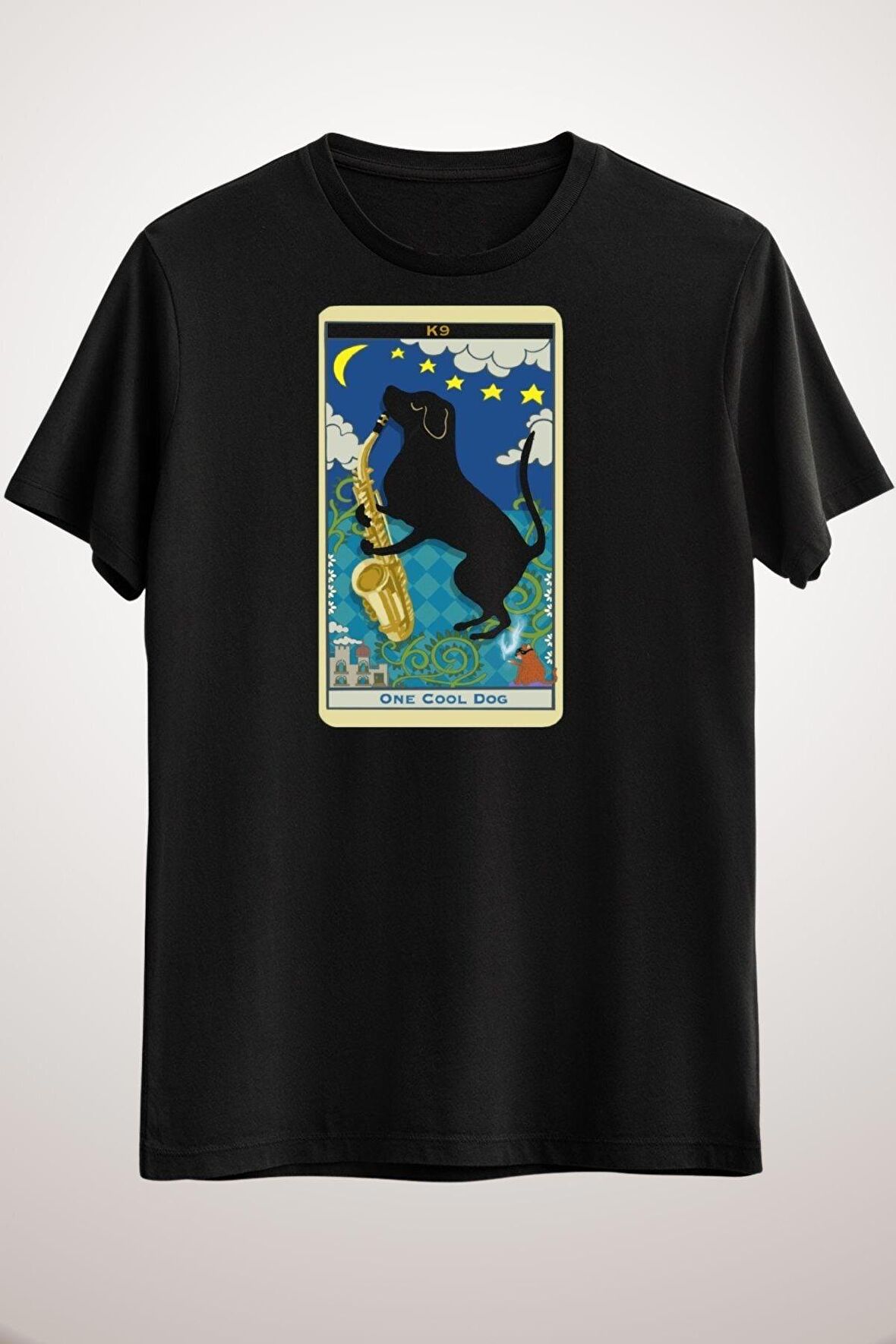 Erkek Siyah One Cool Dog Tarot Card