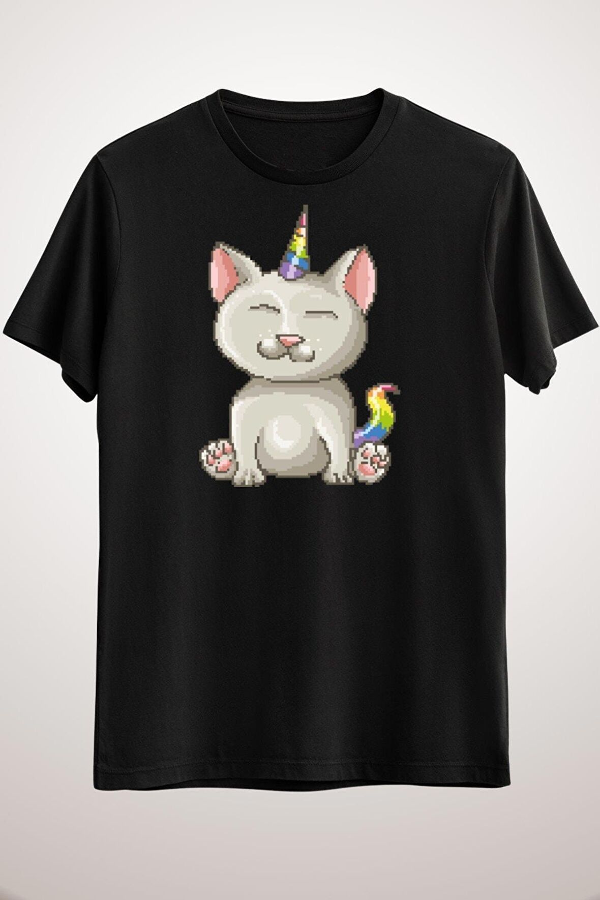 Erkek Siyah I Am A Kittycorn, 80's Pixel Game Graphics