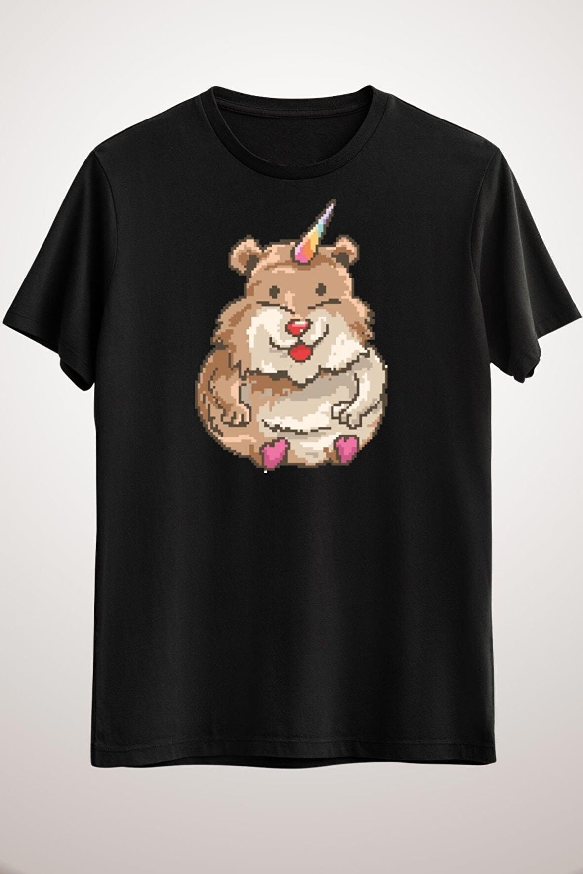 Erkek Siyah I Am A Hamstercorn, Funny Unicorn Hamster 80's Pixel Game Graphi