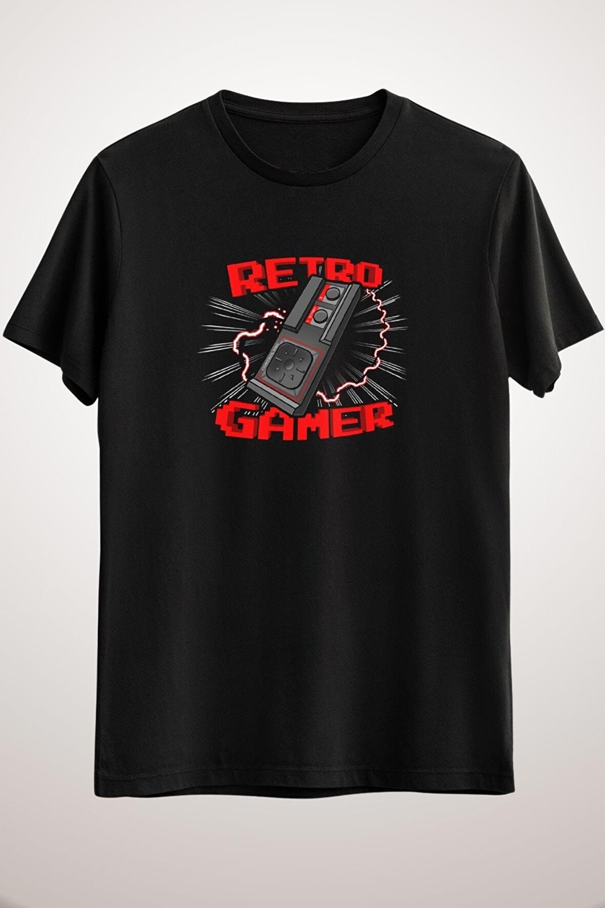 Erkek Siyah Retro Gamer Shirt - 8-bit Video Game Pixel Nostalgia