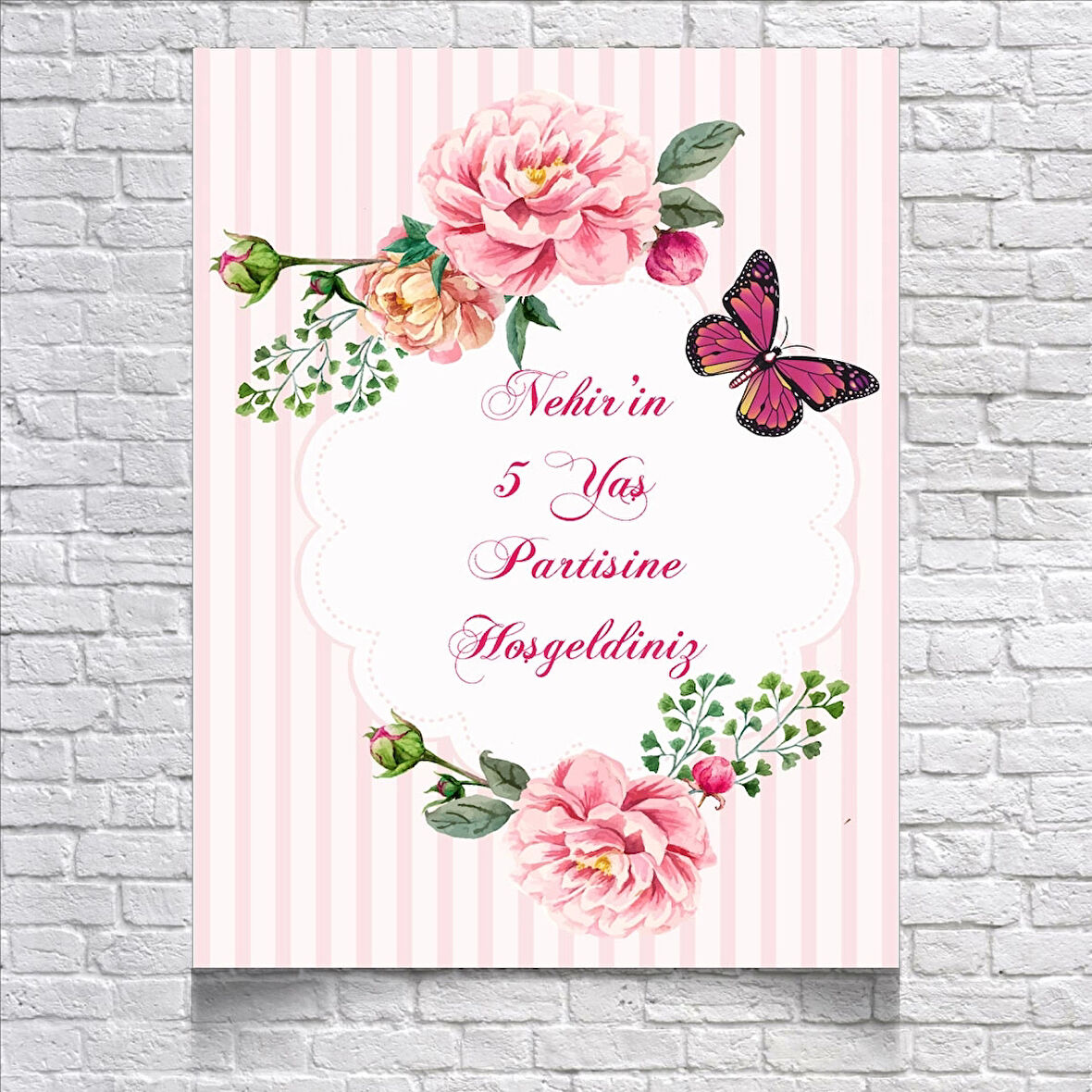 Çiçek Kelebek Temalı Doğum Günü Karşılama Afişi 50X70 cm