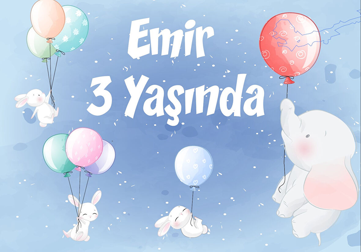 Balon ve Filler Doğum Günü Afişi - 70x100 Cm