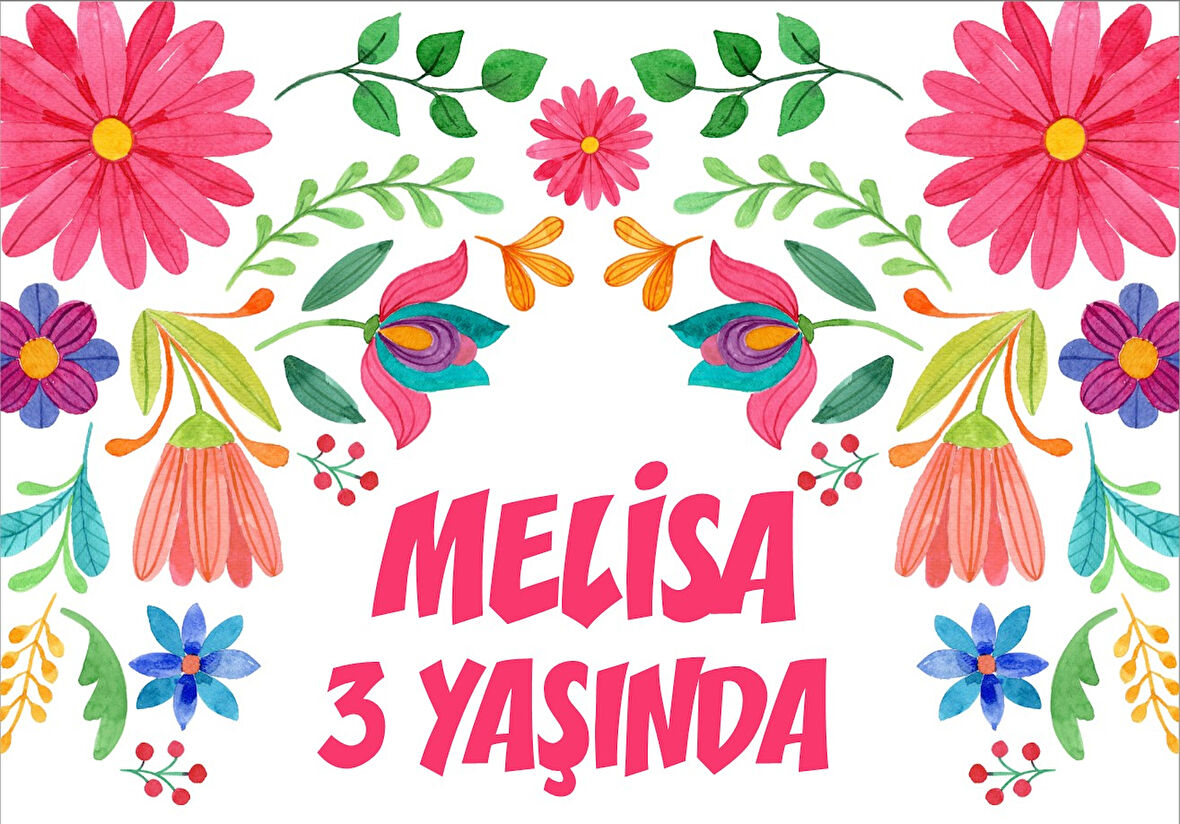 Çiçekkler Temalı Doğum Günü Afişi - 35x50 Cm