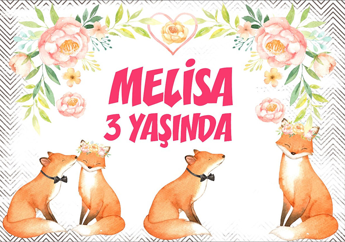 Tilki ve Çiçek Temalı Doğum Günü Afişi - 35x50 Cm