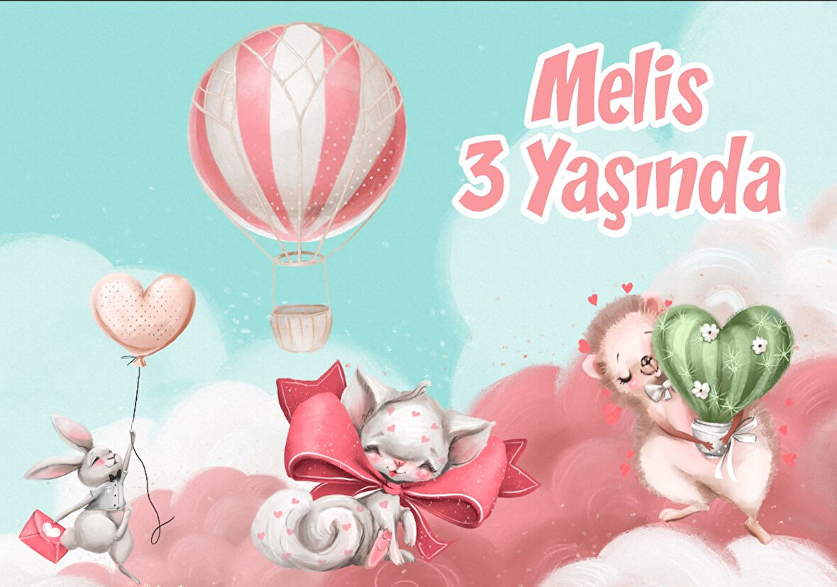 Sevimli Hayvanlar Temalı Doğum Günü Afişi - 70x100 Cm