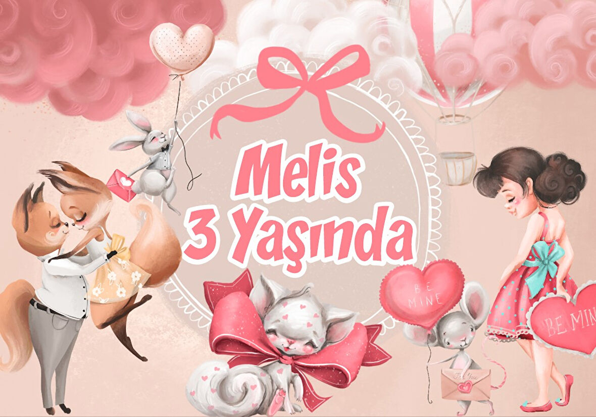 Pembe Kalp Temalı Doğum Günü Afişi - 70x100 Cm