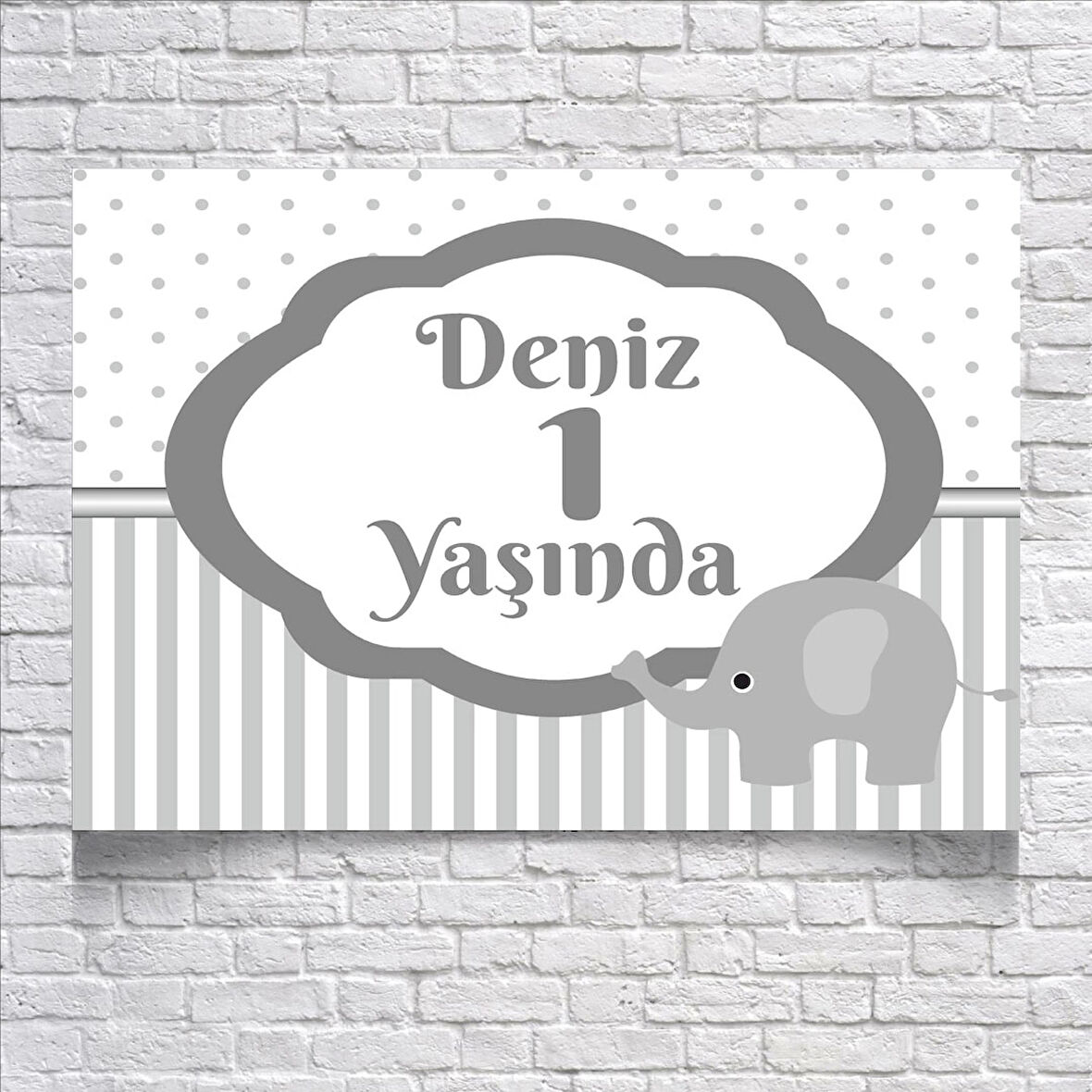 Çizgili Fil Temalı Doğum Günü Afişi 35X50 cm