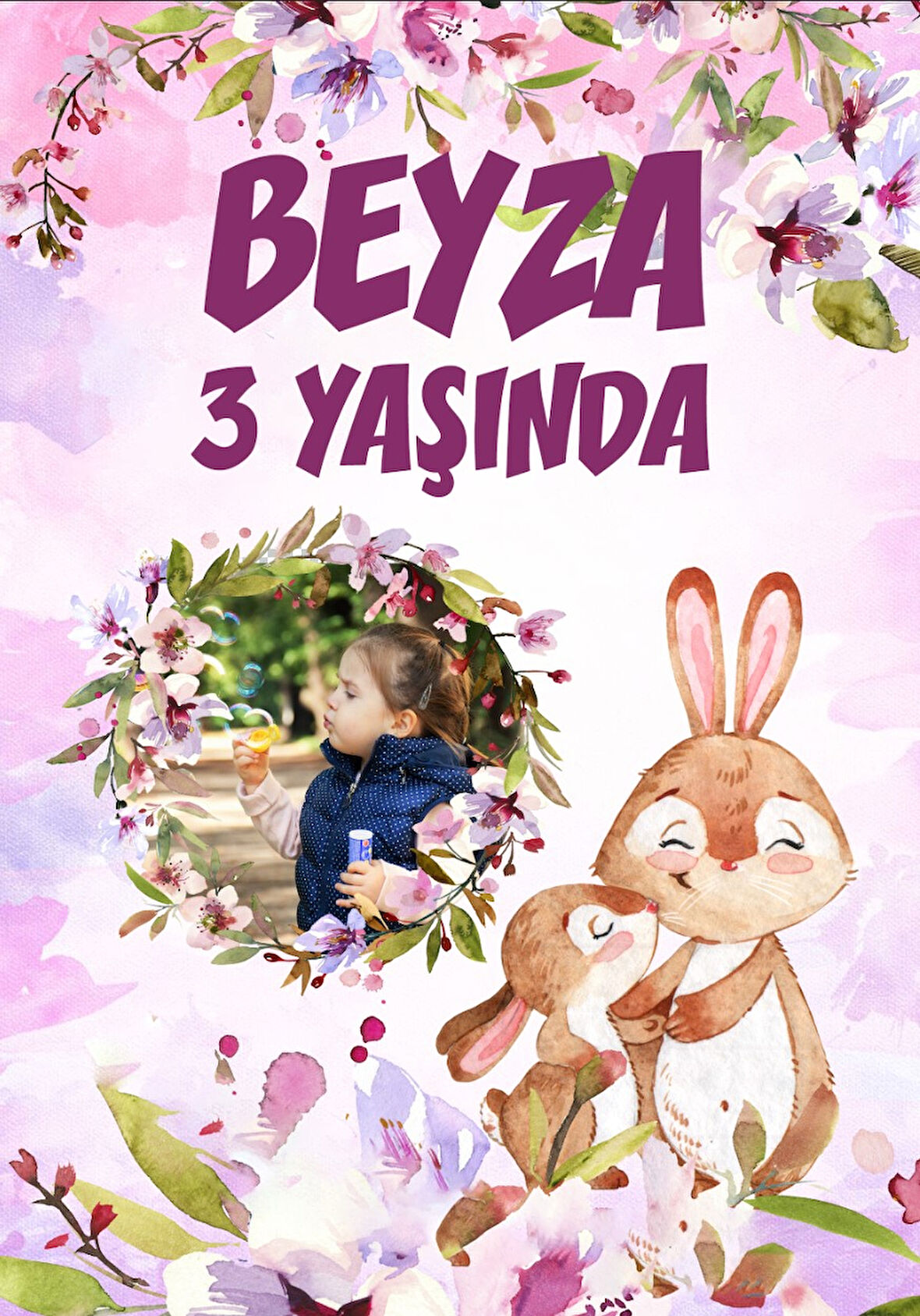 Tavşan Temalı Doğum Günü Afişi - 50x70 Cm