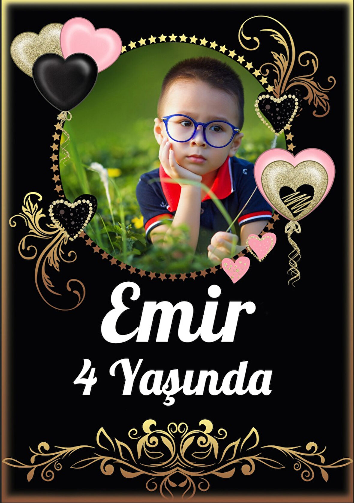 Kalp Temalı Doığum Günü Afişi - 35x50 Cm