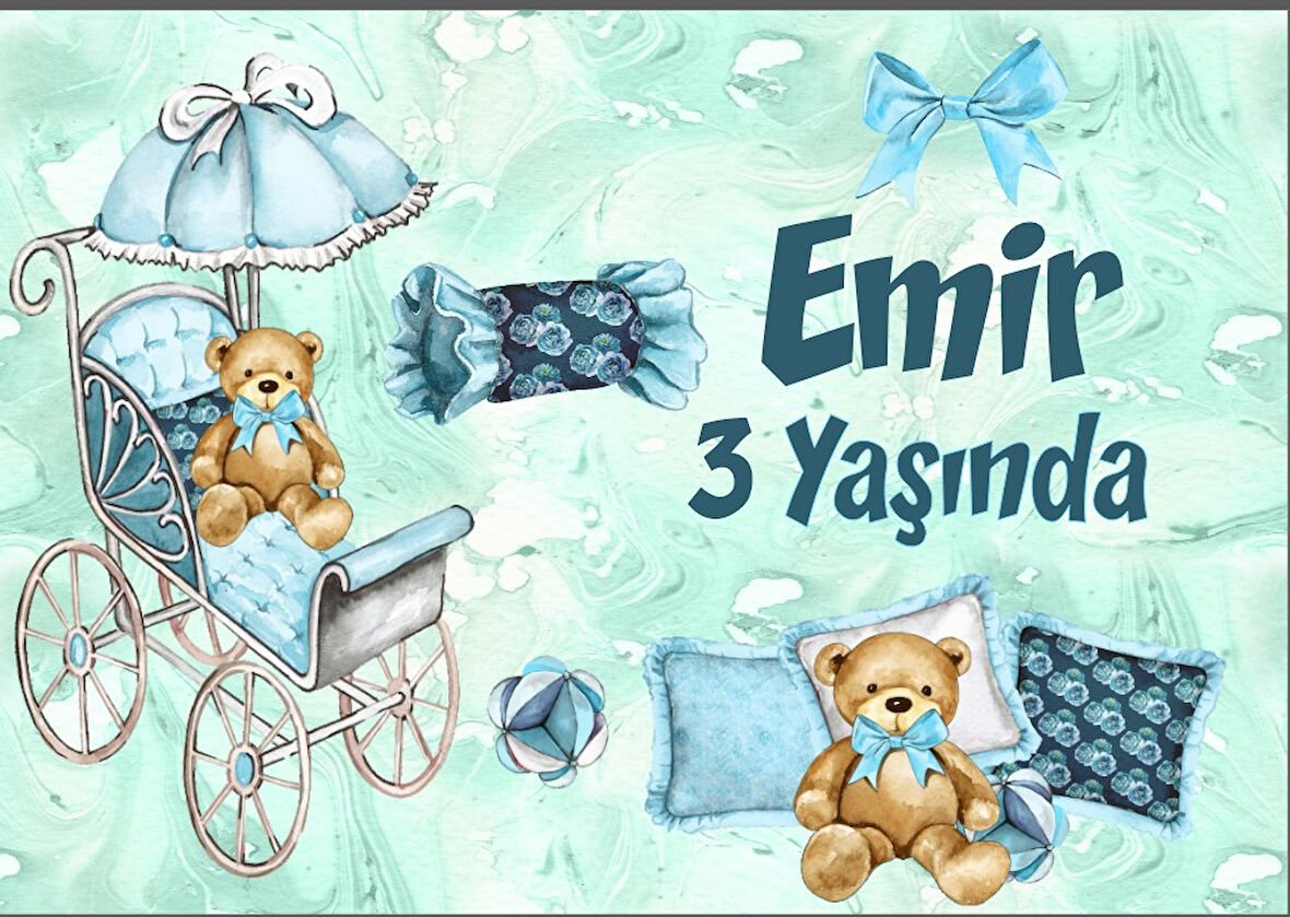 Mavi Ayıcık Temalı Doğum Günü Afişi - 70x100 Cm