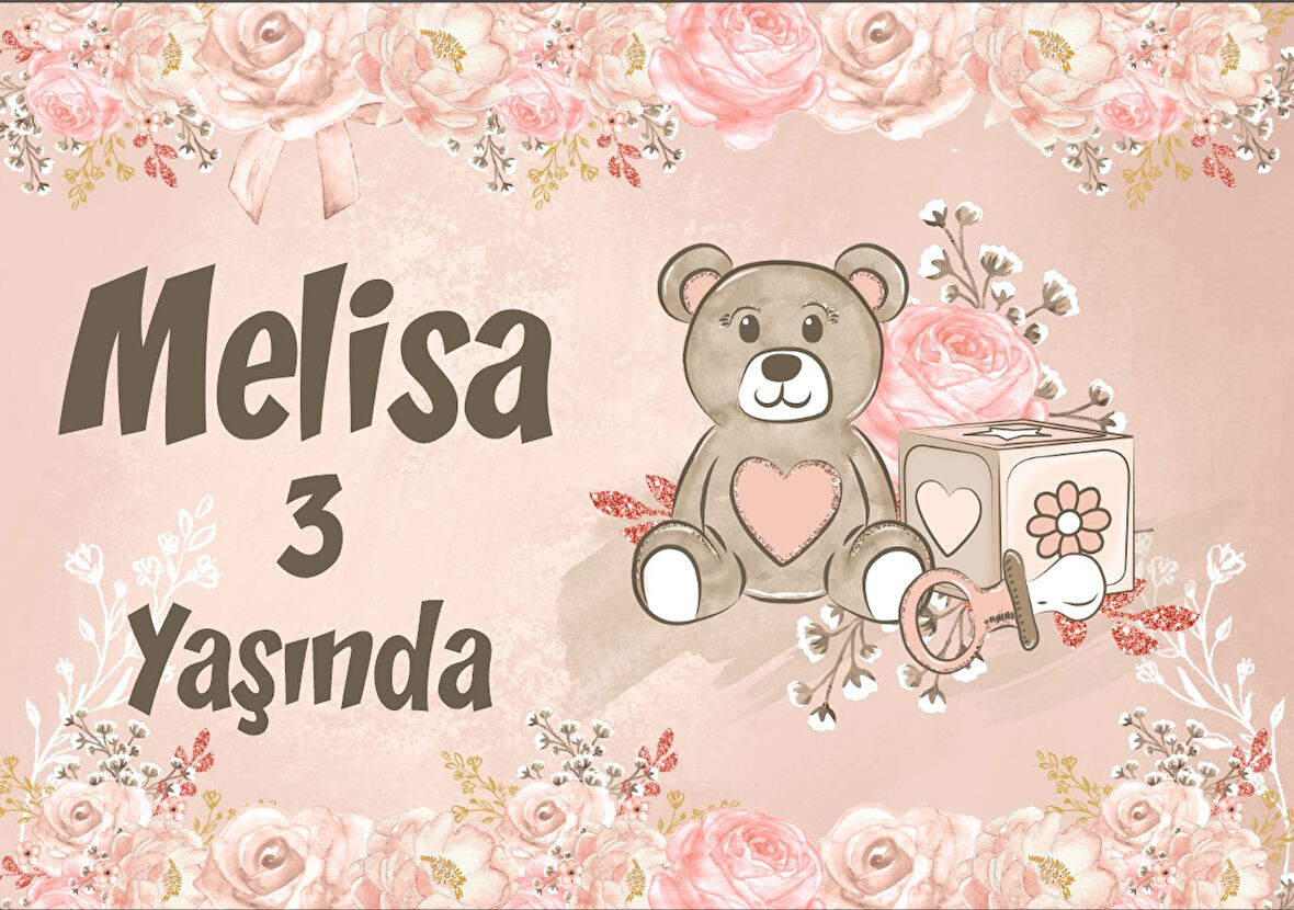 Pembe Ayıcık Temalı Doğum Günü Afişi - 70x100 Cm