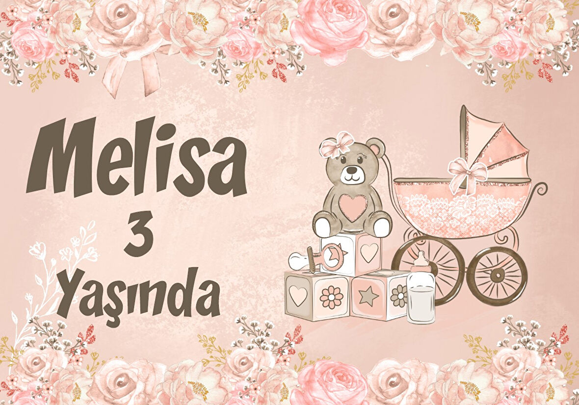 Pembe Ayıcık Temalı Doğum Günü Afişi - 50x70 Cm