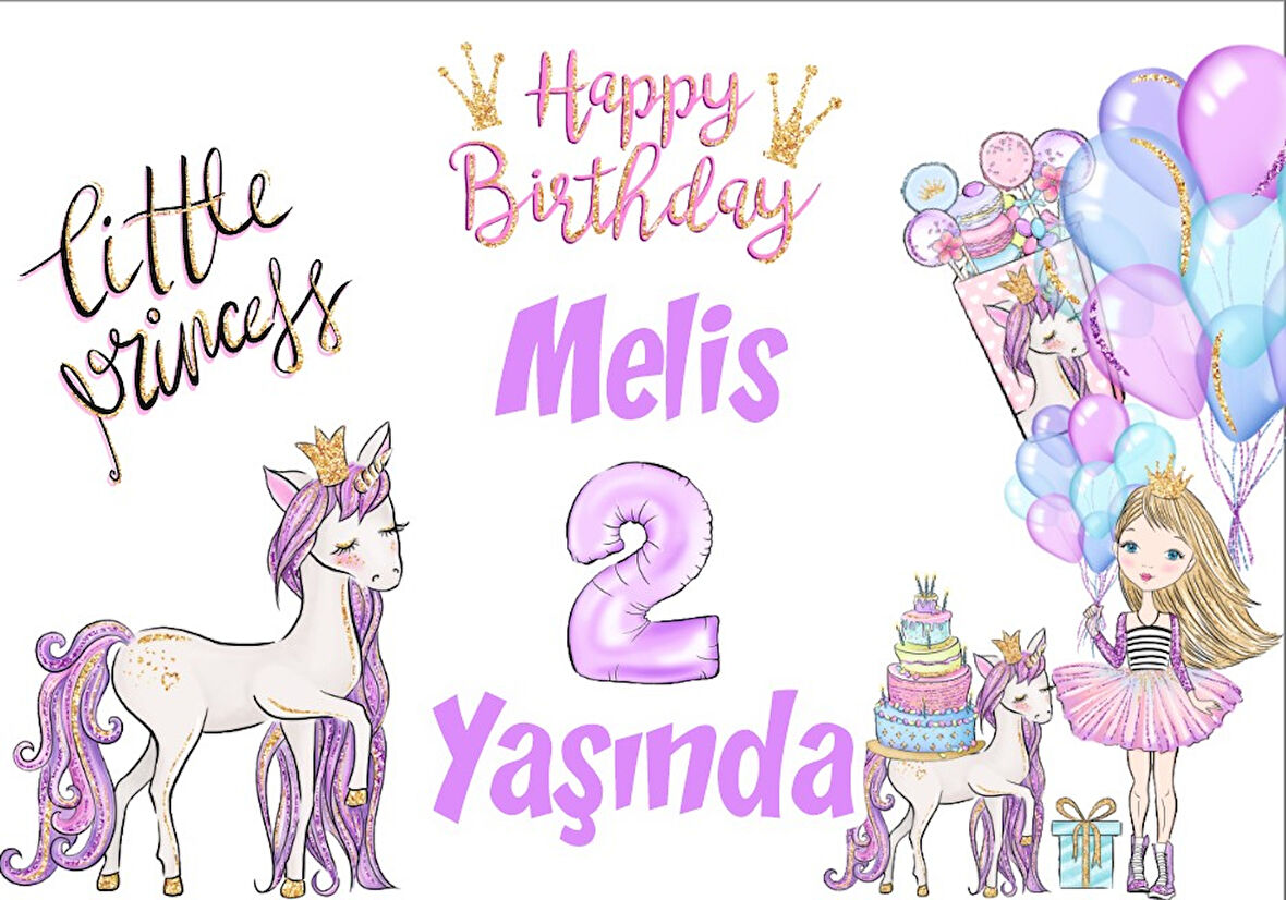 Unicorn Temalı Doğum Günü Afişi - 70x100 Cm