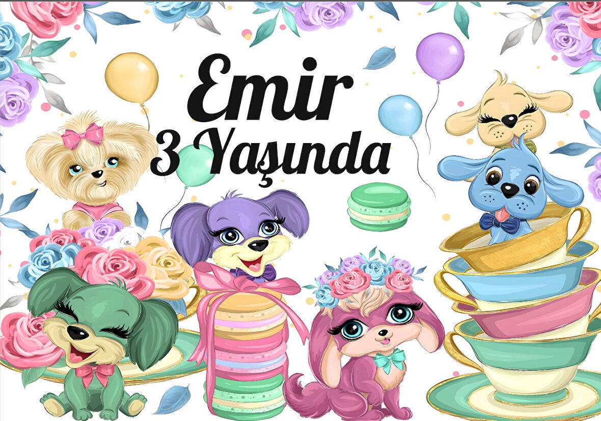 Sevimli köpekler temalı Doğum Günü Afişi - 50x70 Cm
